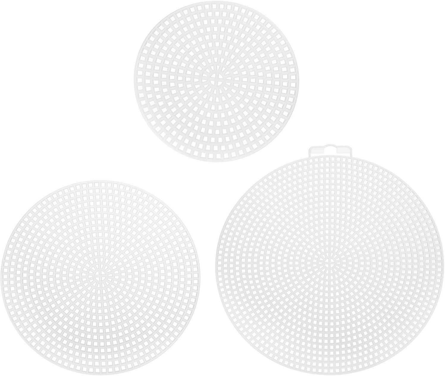 HARFINGTON 60Pcs Round Plastic Canvas Mesh Sheets 3", 4.53", 5.79" Circle Blank Canvas Shape Mesh Mat White for Embroidery Knit Crochet Crafting Needlework