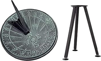 Time Flies Number Sundial with Stand Cast Brass Verdigris Finish Garden Gift