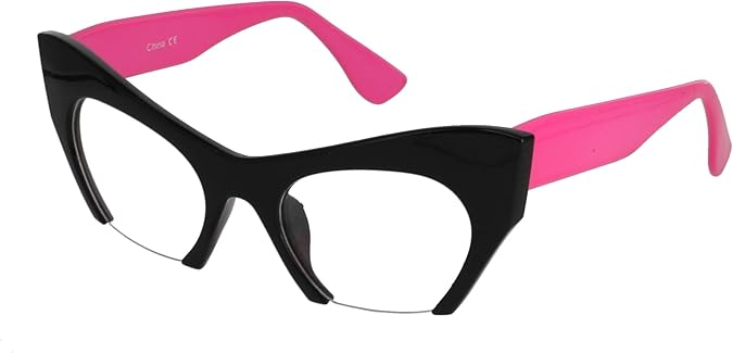Cat Eye Eyeglasses Women Retro Vintage Razor Clear Lens Style Half Cut Off Frame