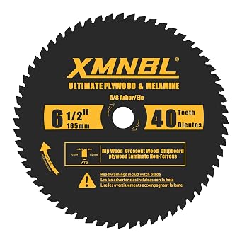 6-1/2 Inch Circular Saw Blade Fine Finish 40-Tooth for Wood Cutting