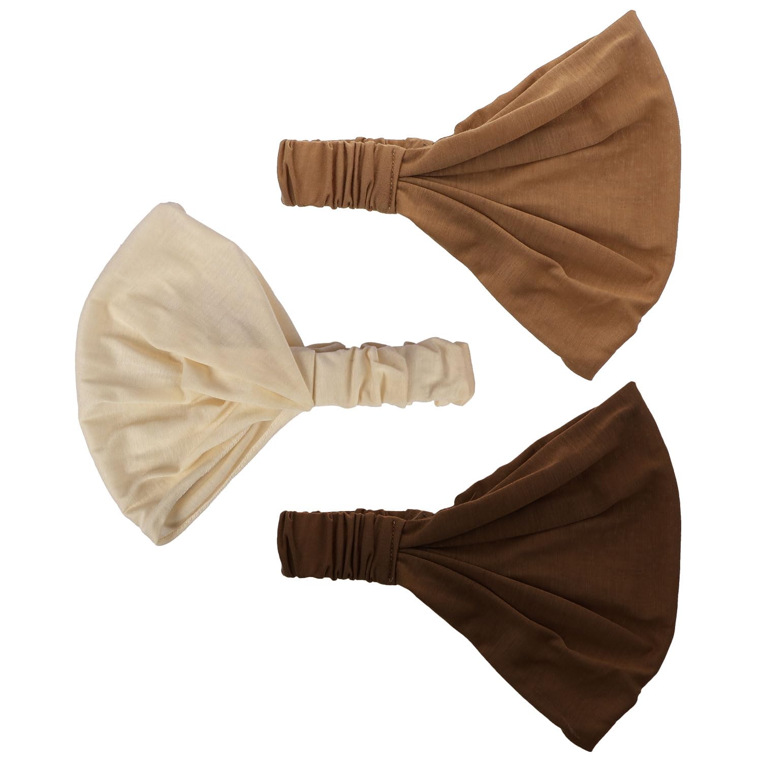 Motique Accessories Set of 3 Wide Cotton Head Band Solid Boho Yoga Style Soft Hairbands Brown Camel Tan