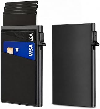 Pop Up Card Wallet RFID Blocking Slim Aluminum Card Holder for Men, Automatic Mens Card Holder Wallet, Smart Wallet Minimalist Metal Credit Card Case, Black