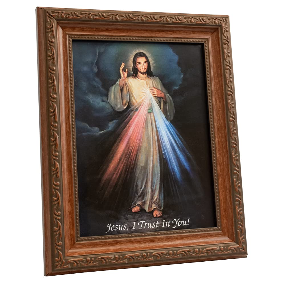 Village Gift Importers White Divine Mercy Print In Frame | 6" X 8" | Jesus, I Trust In You | Christian And Catholic Home Décor | Great Religious Gift For First Holy Communion, Confirmation, Weddings, And Housewarming