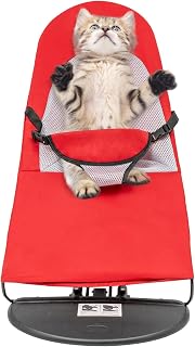 Portable Pet Rocking Chair - Foldable Rocker for Cats and Small Dogs, Three-Level Adjustable Height, Suitable for Pets Under 33lbs/15Kg (Red)