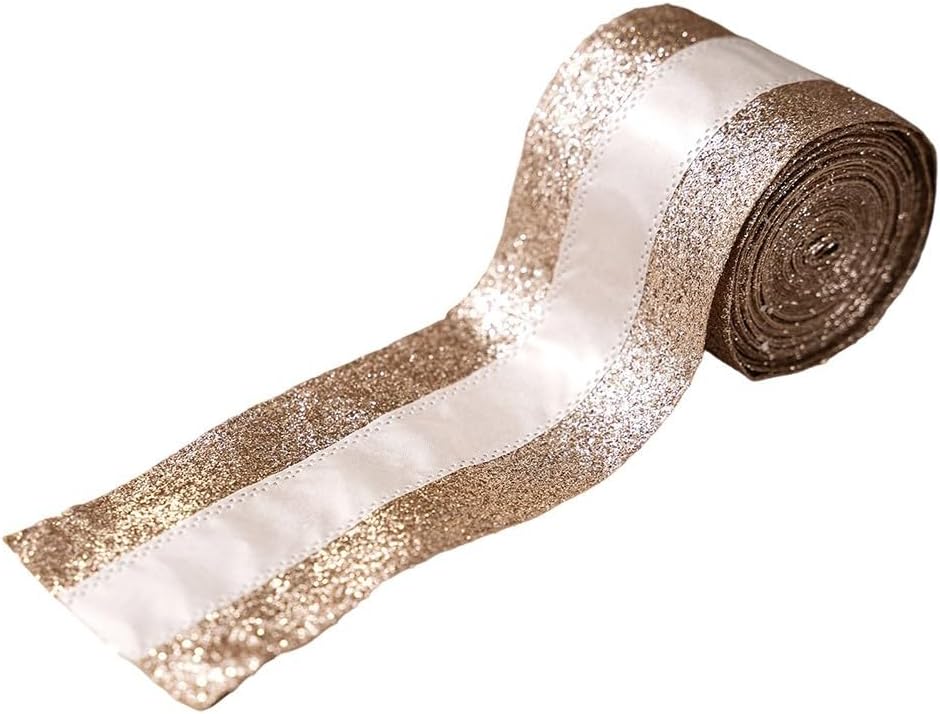Christmas mesh ribbon with wire edge designed for creating bows and decorative elements on trees and holiday tables (gold)