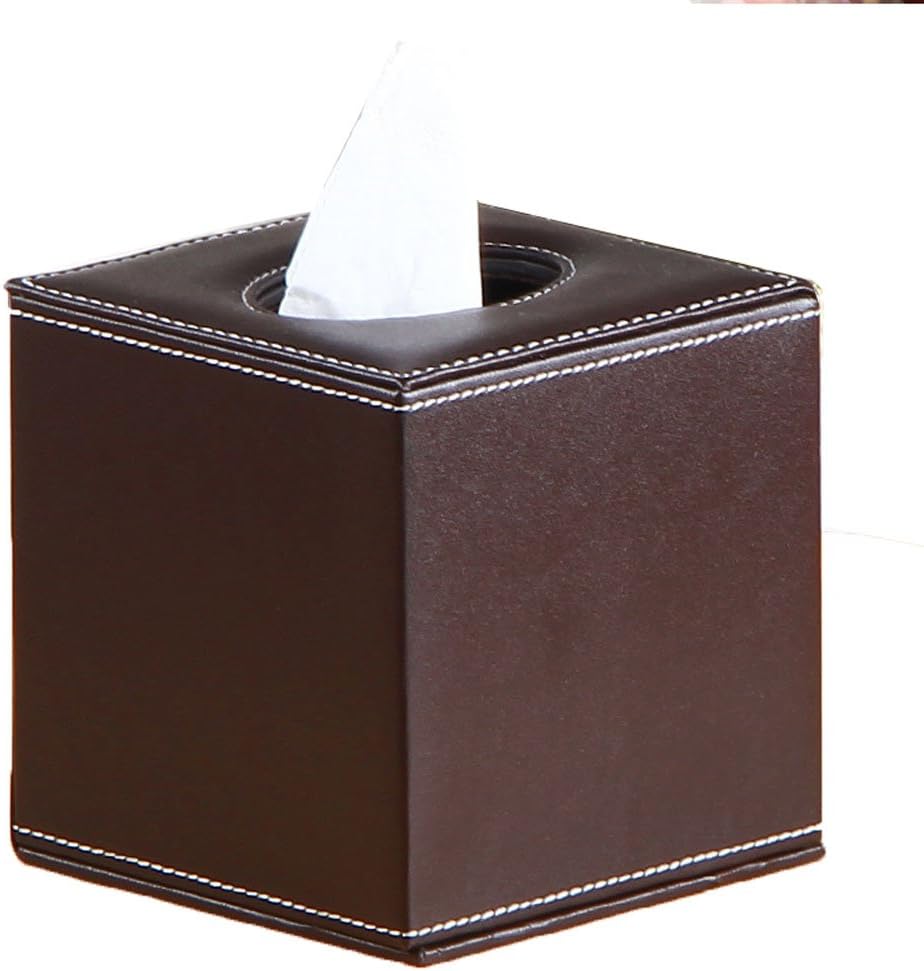 Square PU Leather Tissue Box Cover Roll Paper Holder for Home Office Hotel (Coffee)