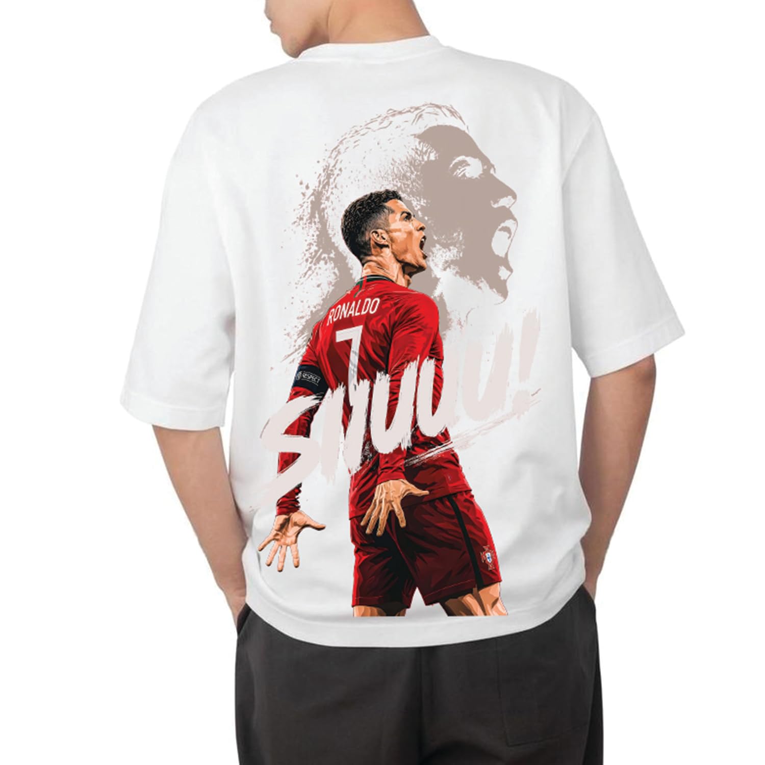 aroa Tshirt Cristiano CR7 Model : 107 Men Cotton Printed Oversized/dropshoulder/Round Neck Black Tshirt for Men Women Unisex-picture-32