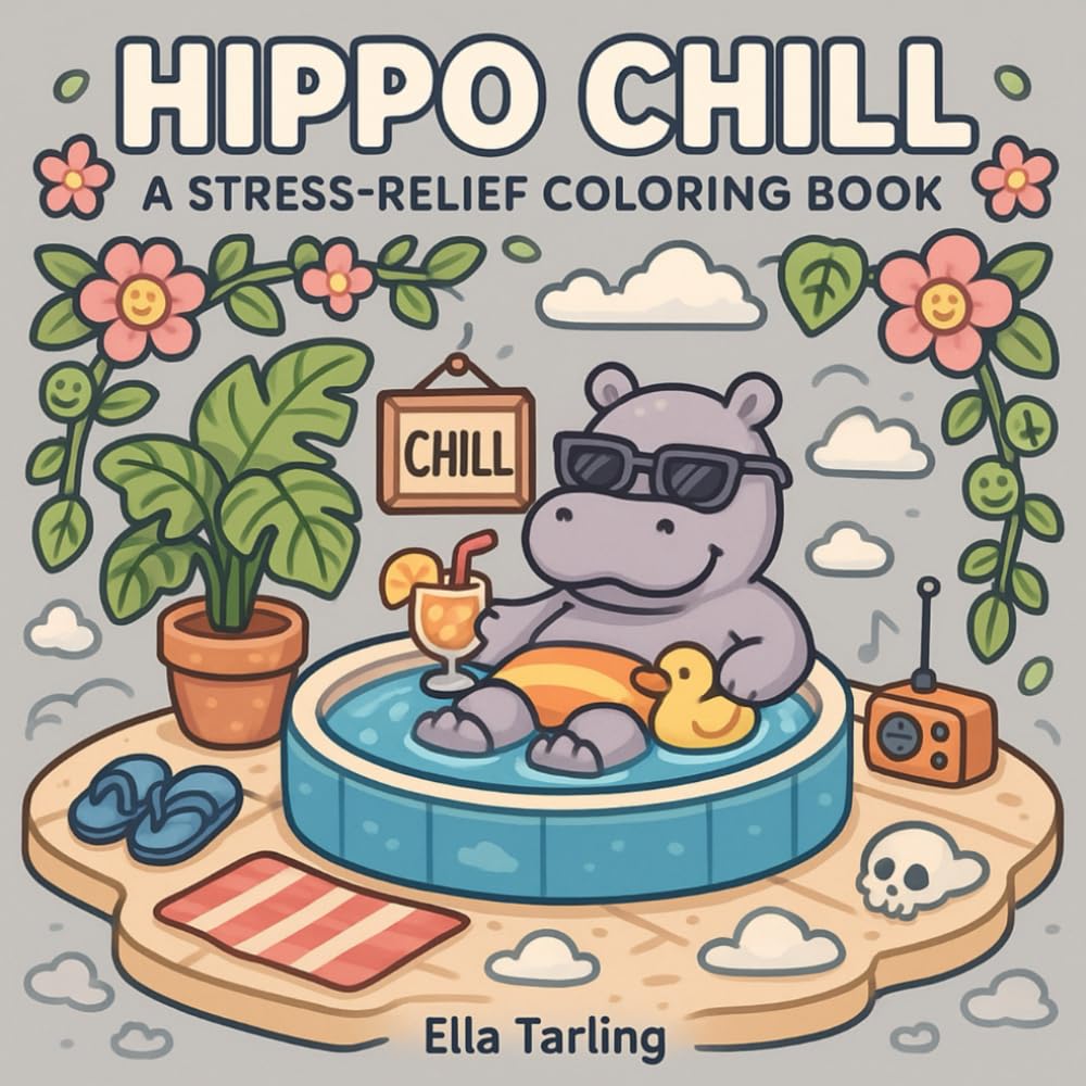 HIPPO CHILL – A Stress-Relief Coloring Book for Kids and Adults