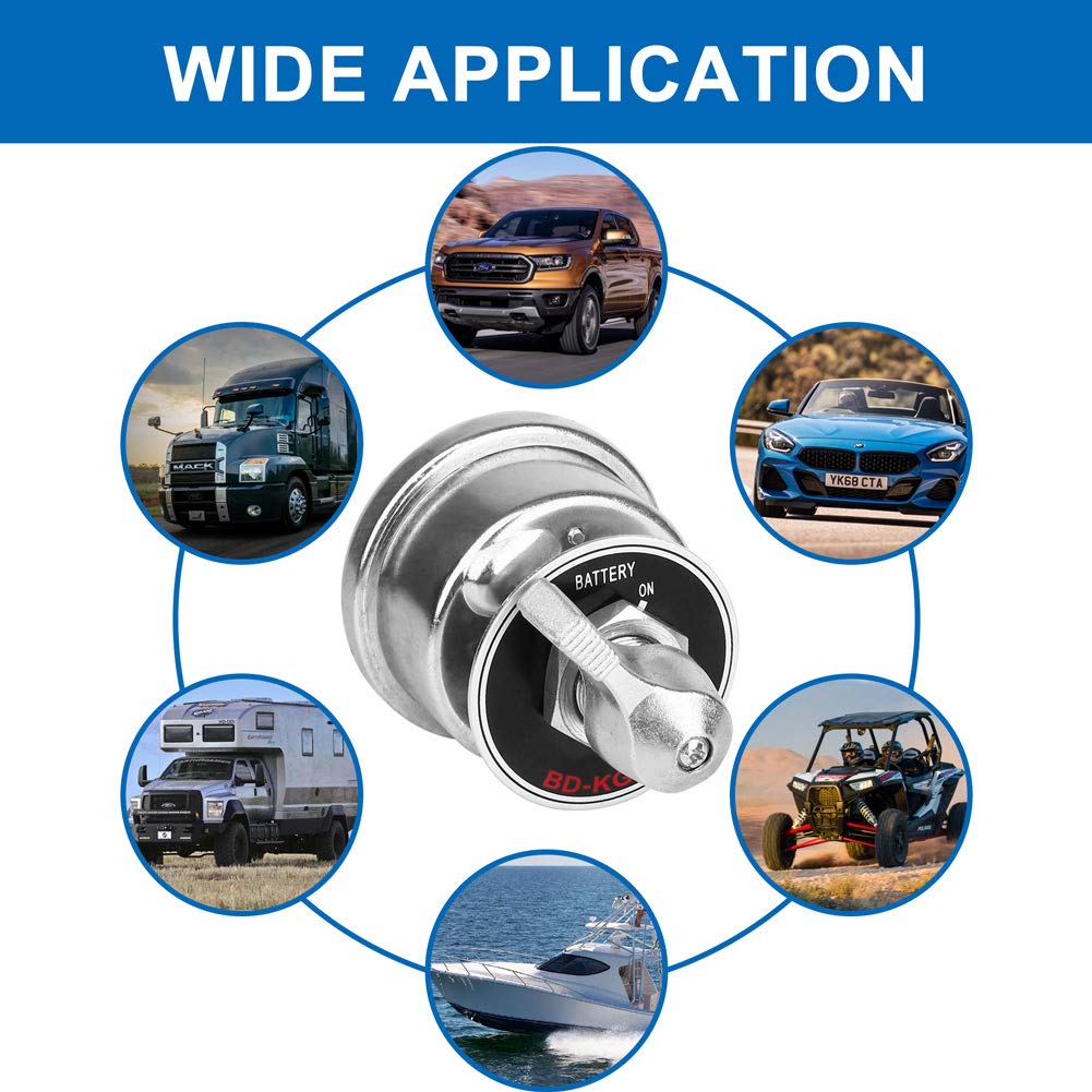 LotFancy High Current Battery Disconnect Switch, 12V-48V Battery Isolator Switch with Copper Contacts, Battery Cut/Shut-Off Switch for RV Marine Boat ATV Car Auto Truck, with Face Plate : Automotive