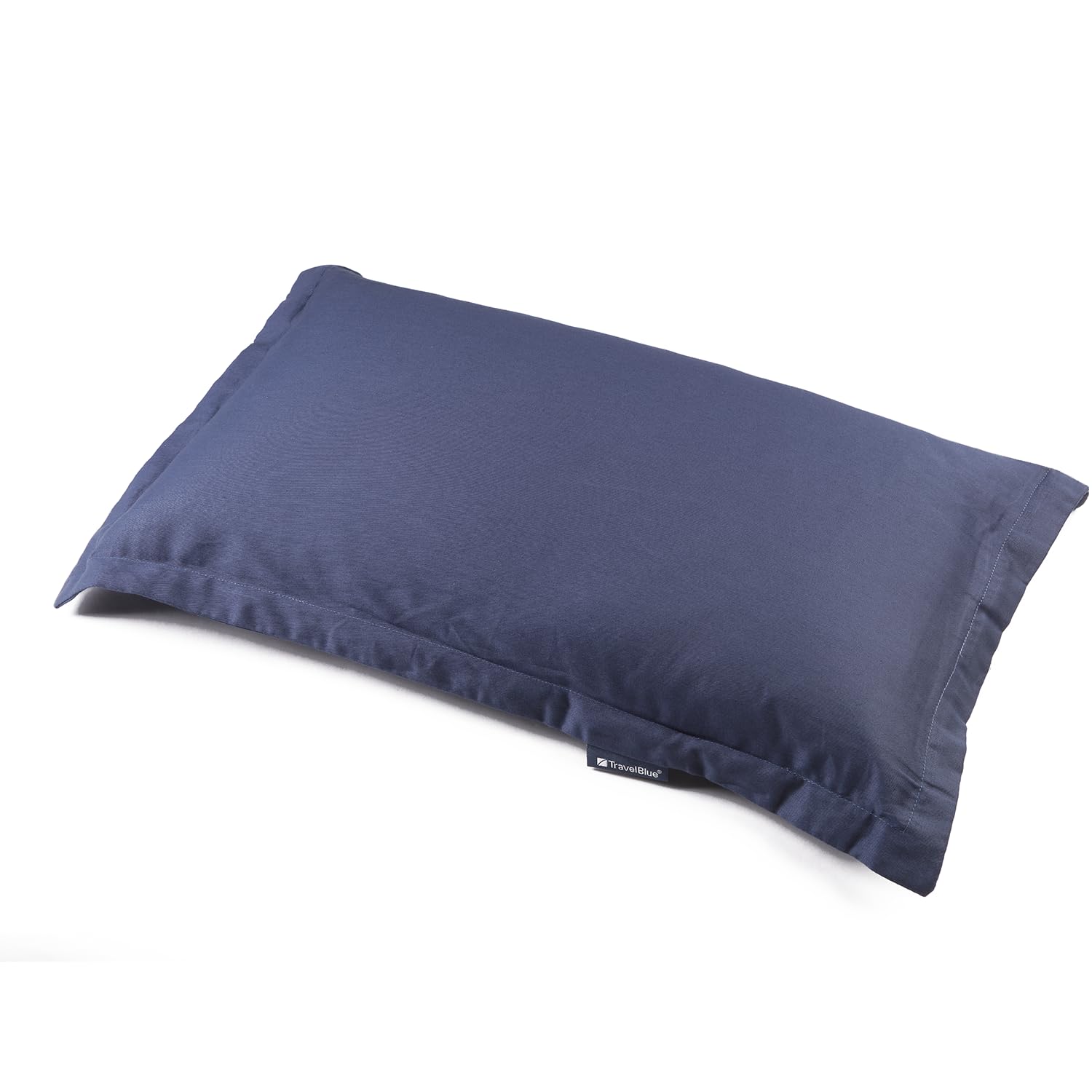 Travel Blue Almohada de Plumas Plegable para Cuello - Almohada Suave y Ergonómica con Plumas de Pato y Plumón de Ganso para Viajar - Ideal para Avión, Coche, Tren y Autobús - 50 cm, Azul