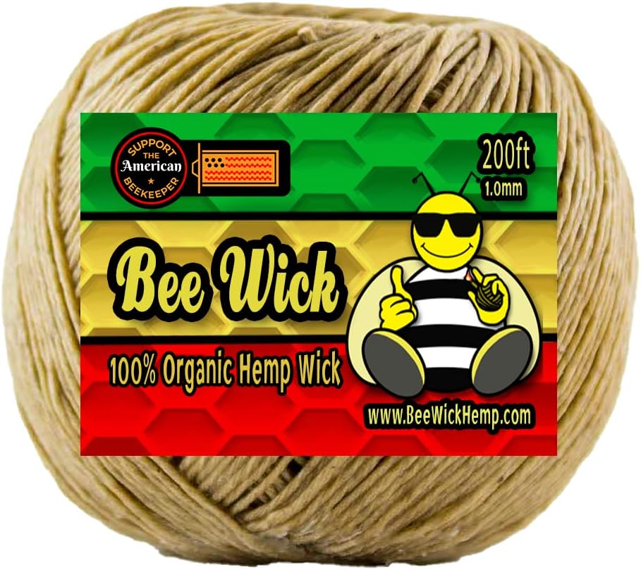 Hemp 200ft of 100% Organic Hemp Wick, Made with American Beeswax (1.0mm)