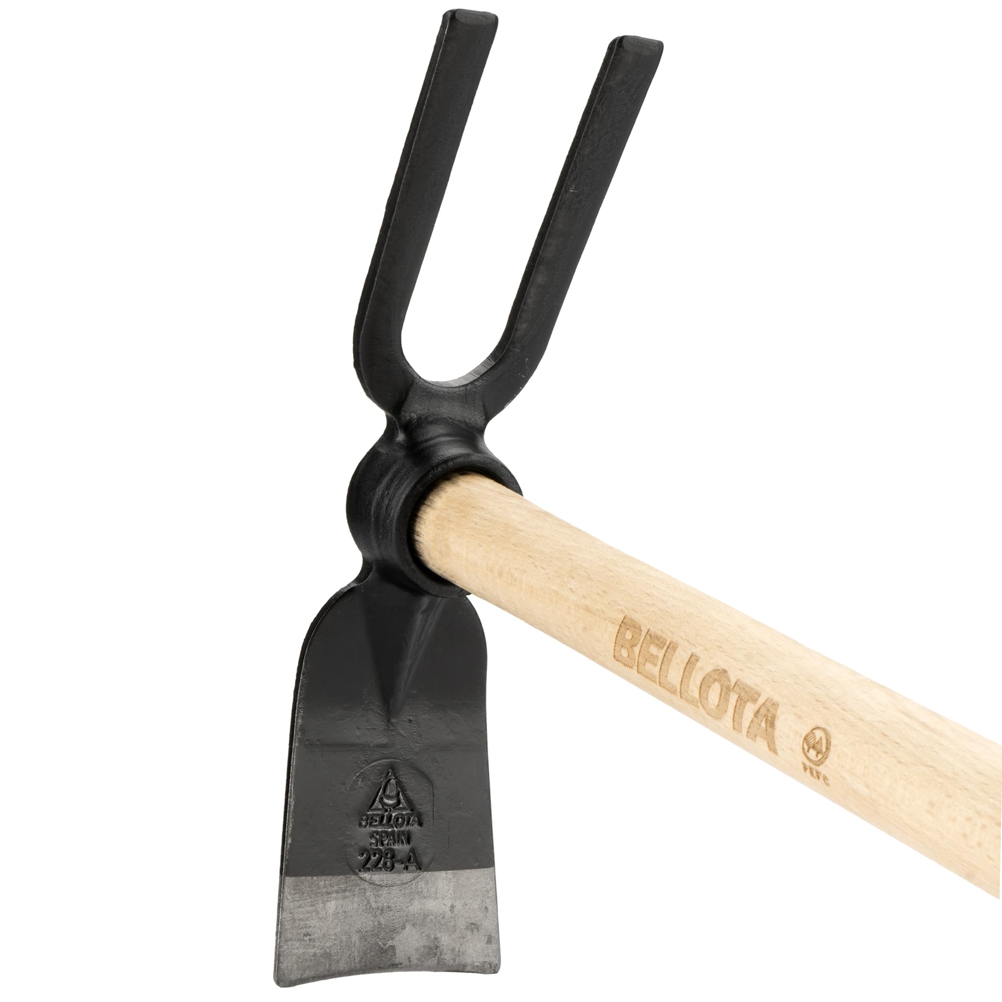 Bellota HOE228AW400AP - Houe forgée avec système anti-rotation - Tête à double usage - Houe et fourche avec manche en bois - Outil de jardin, verger et serre