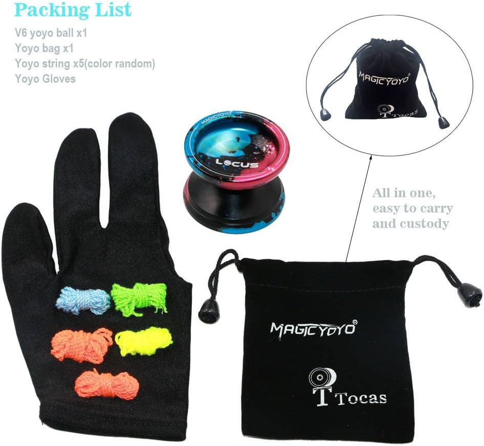 MAGICYOYO V6 Yoyo Locus Professional Responsive Yo-yo for Kids Teens Adults Toys, Beginner Yoyos, Advanced Cool Tricks Yo-Yos Metal with 5 Yo Yos Strings + Glove+ Bag+ User Manual, Blue&Pink&Black