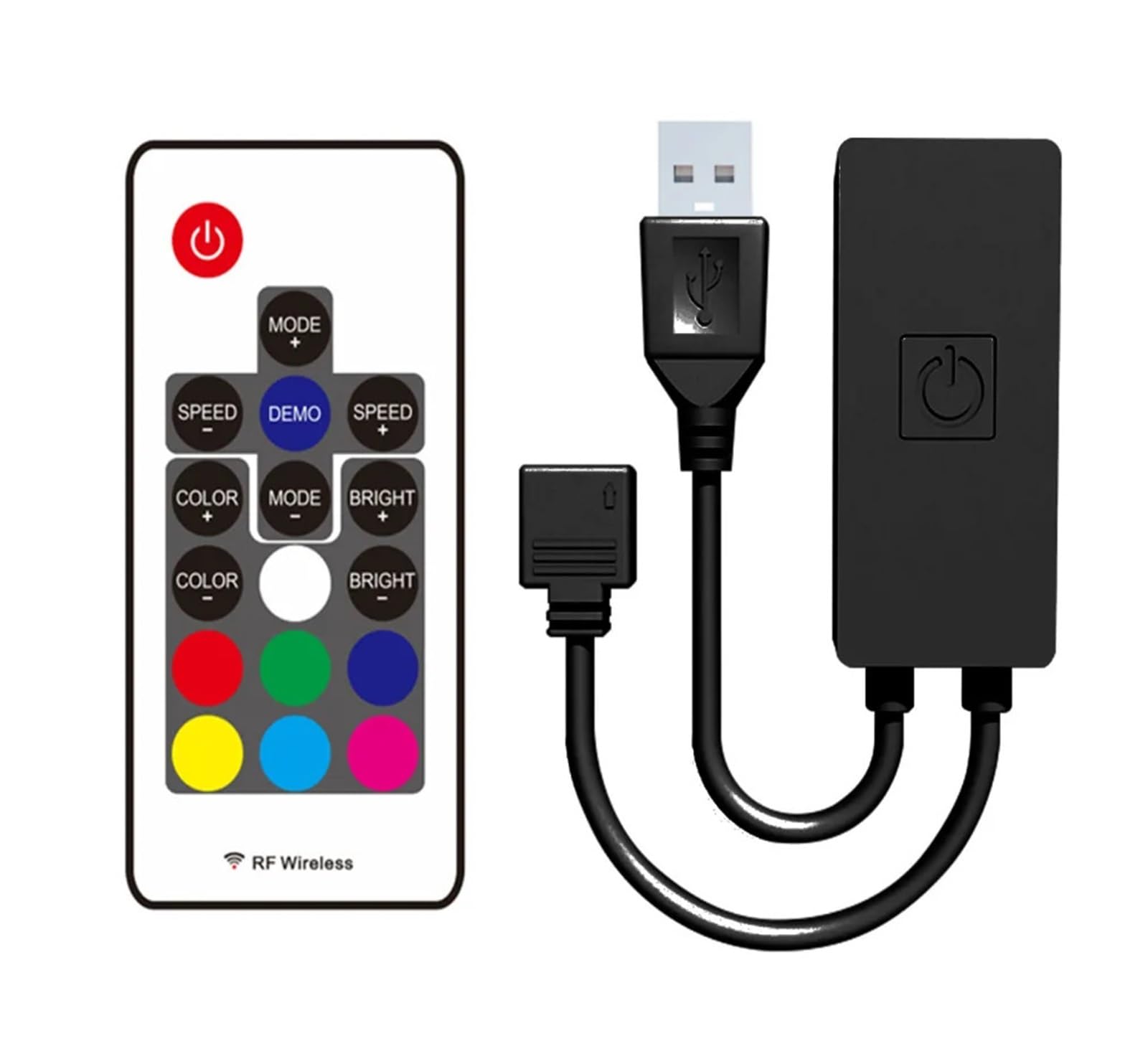 Mini controlador LED USB 5V-24V receptor RF de largo alcance con mando 17 botones para iluminación