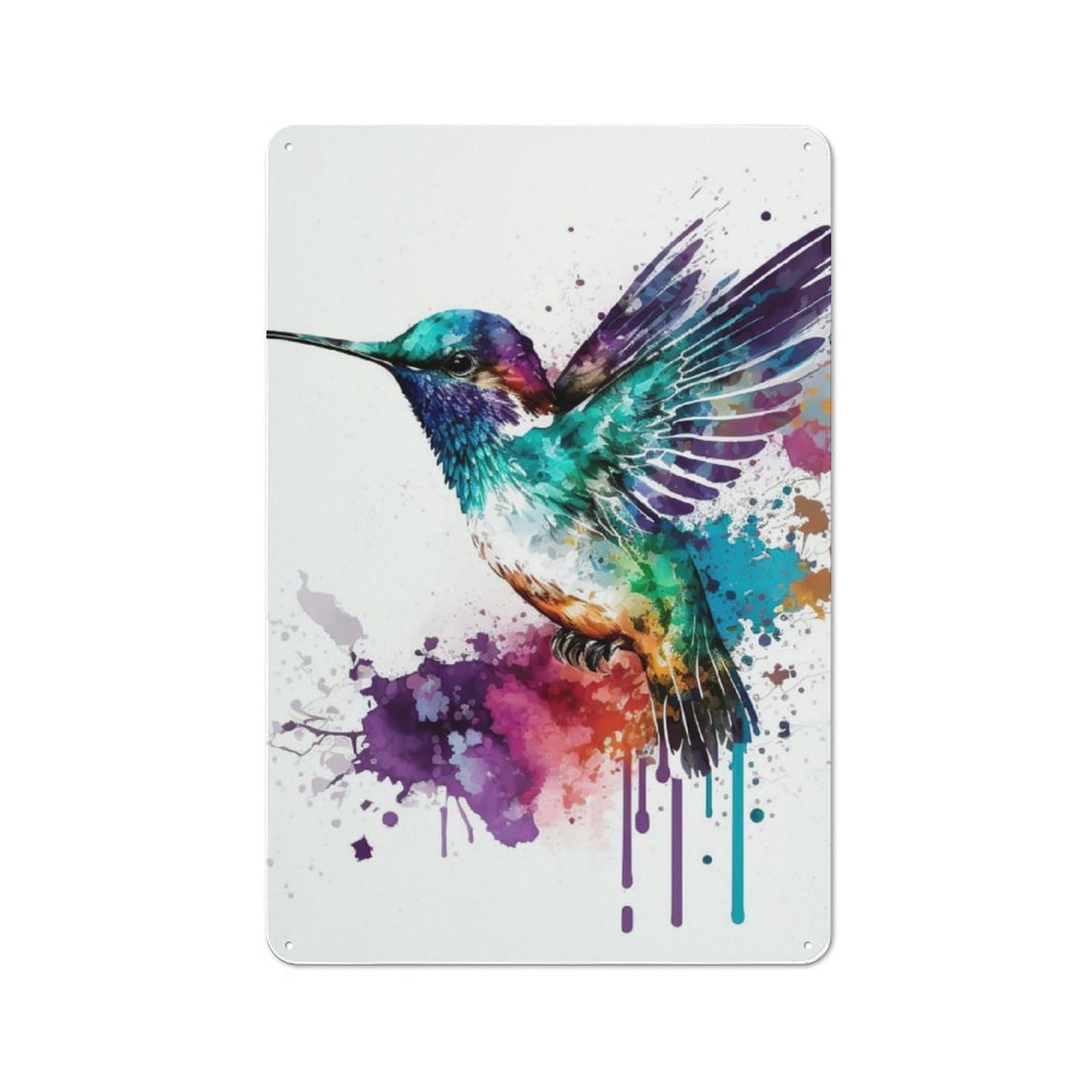 Junmoney Watercolor Bird Metal Plaque 30X20cm With For Hallway Wall, Retro Decor, For Wall Display Collectors