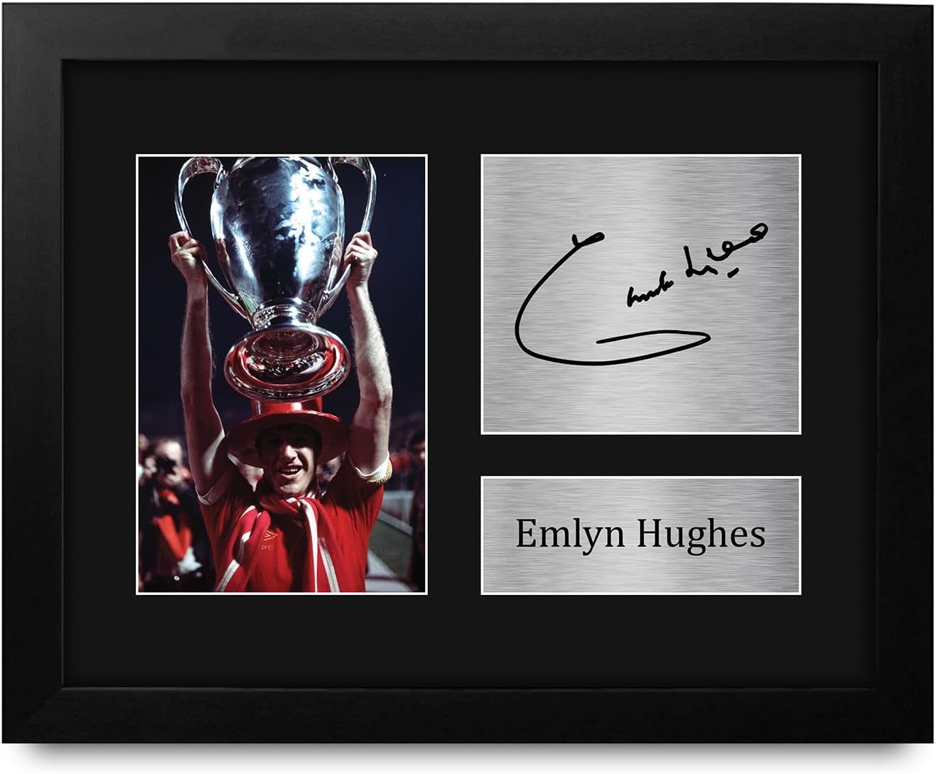 HWC Trading Emlyn Hughes Liverpool Gifts Printed Signed Autograph Picture for Soccer Fans and Supporters - US Letter Framed (ID-007795)
