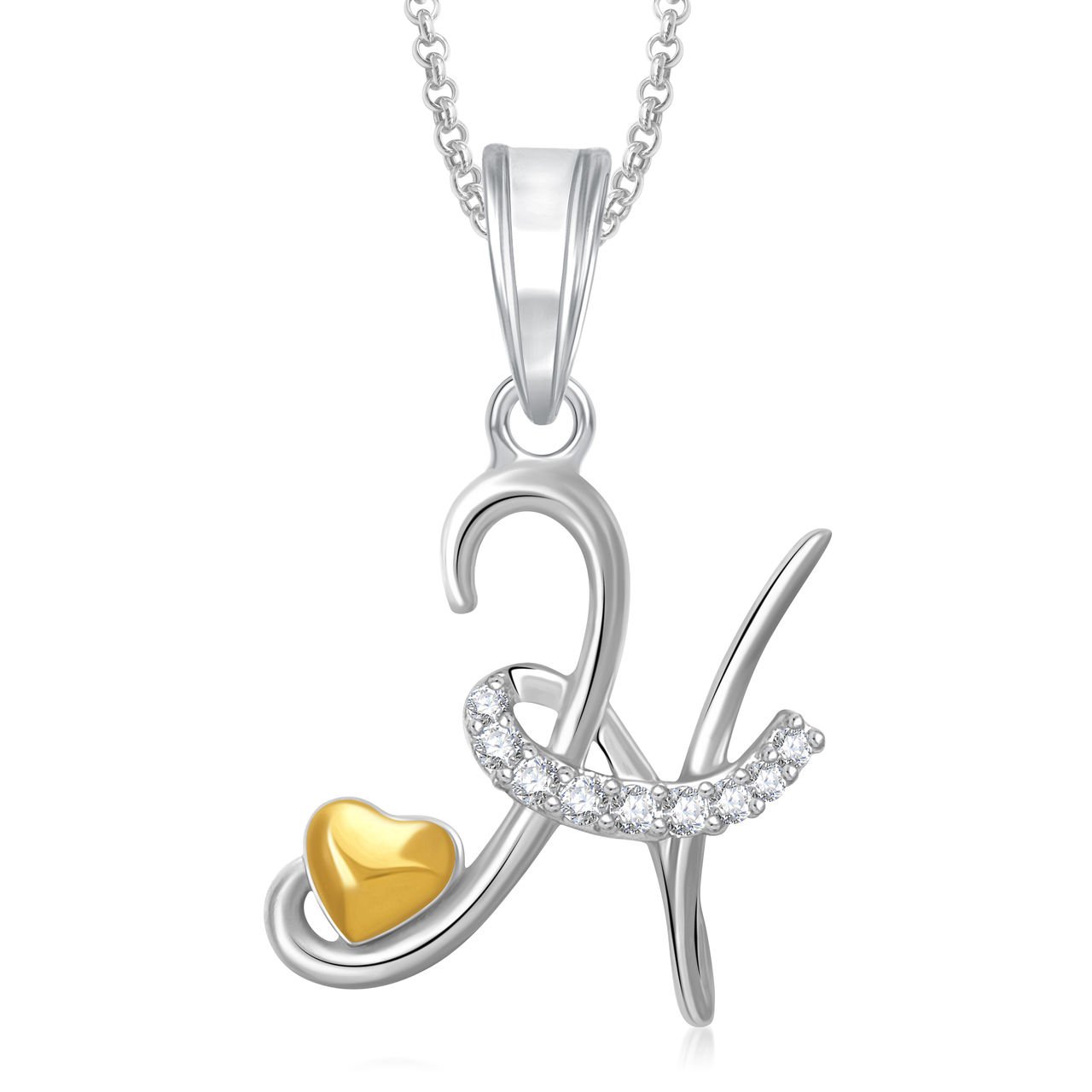 Amaal Valentine Gifts Silver American Diamond Heart Alphabet
