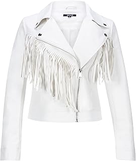 White fringe faux leather jacket Clearance