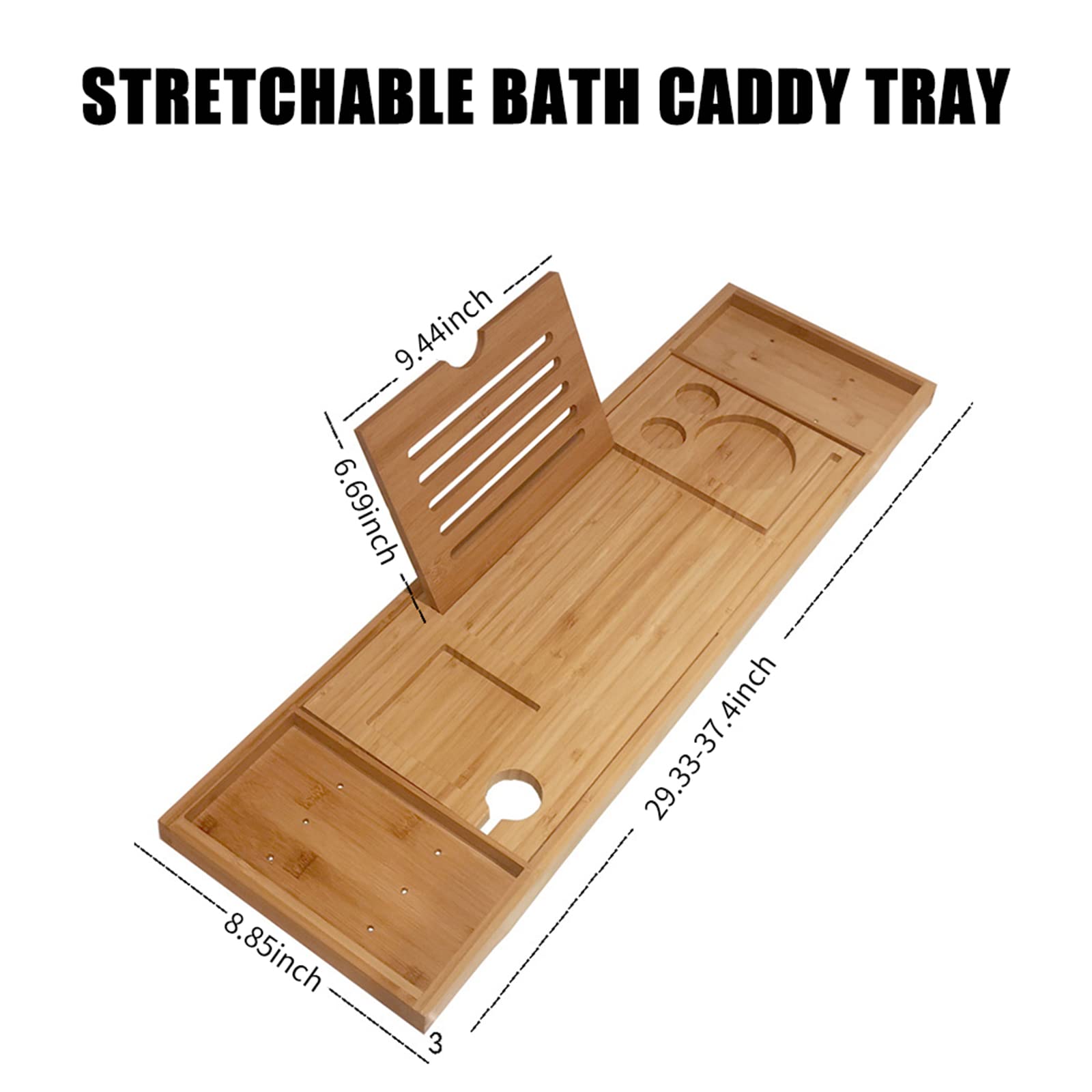 Bandeja de bañera para adultos, de madera expandible con soporte para teléfono, ranuras para copas de vino y soporte para libros, accesorio de relajación premium para experiencia de spa