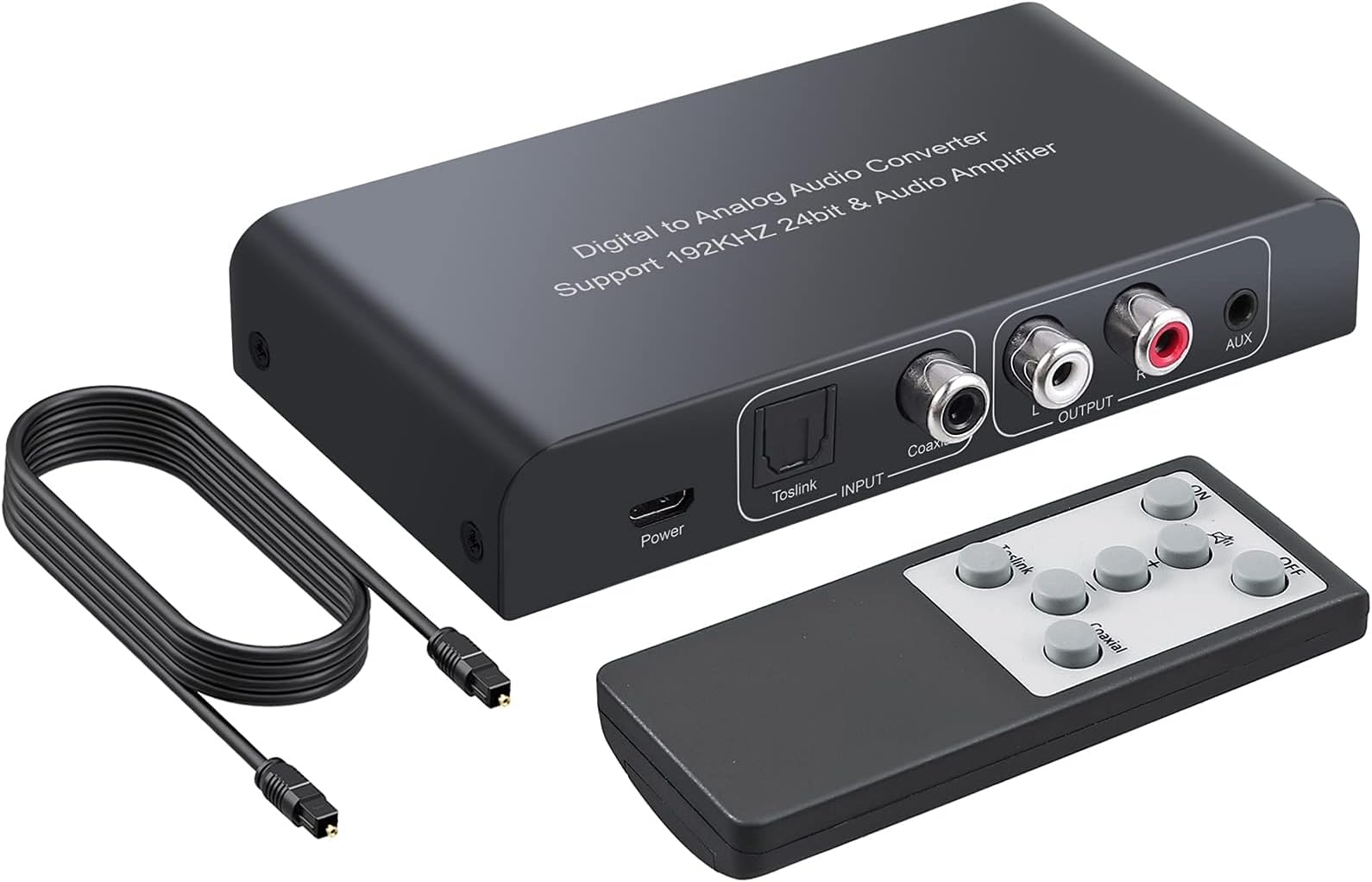 PROZOR DAC Converter with Remote Control, 192KHz Digital to Analog Audio Converter, Optical/Coaxial to RCA and 3.5mm AUX, Volume Adjustable, Includes Optical Cable for TV, Blu-ray, PS4