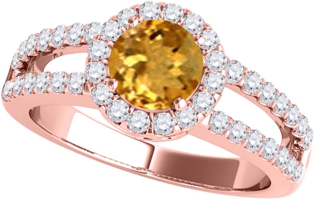 MauliJewels 1.76 Carat Diamond and Round Shaped Citrine Ring prong 10K Rose Gold