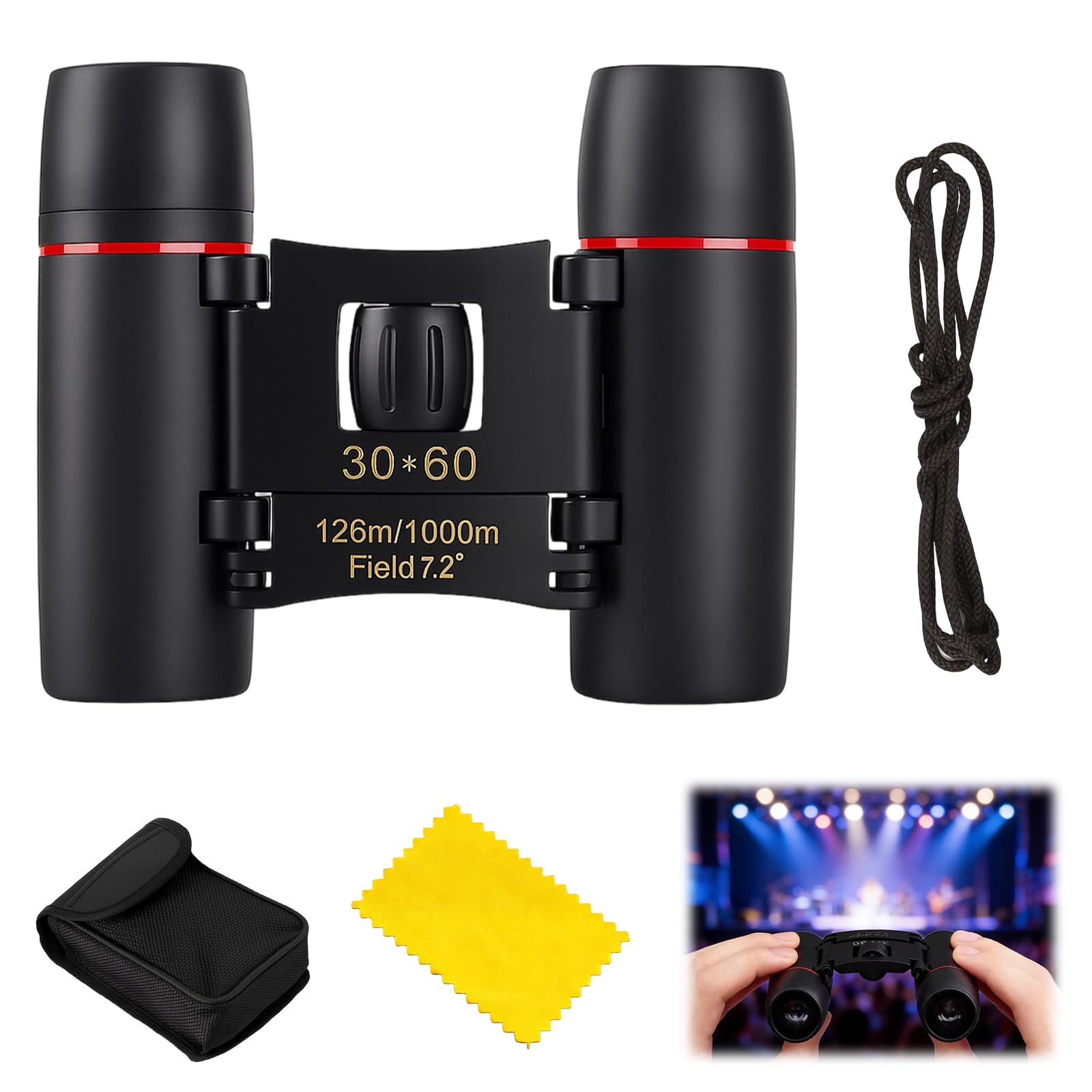 Petites Jumelles compactes pour Adultes et Enfants, Mini Jumelles Haute Définition - 8×21 Jumelles de Haute Définition pour Randonnée, Observation des Oiseaux, Concert, Voyage et Spectacles