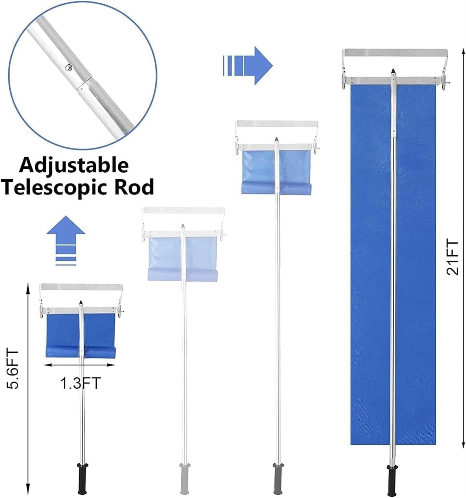 Râteau à neige extensible avec cadre en aluminium léger et tête en tissu pour déneigement de véhicule et de maison