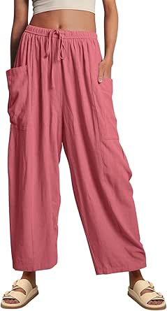 LILLUSORY Women‘s Linen Wide Leg Pants 2024 Casual Loose Lightweigt Beach Palazzo Harem Pants