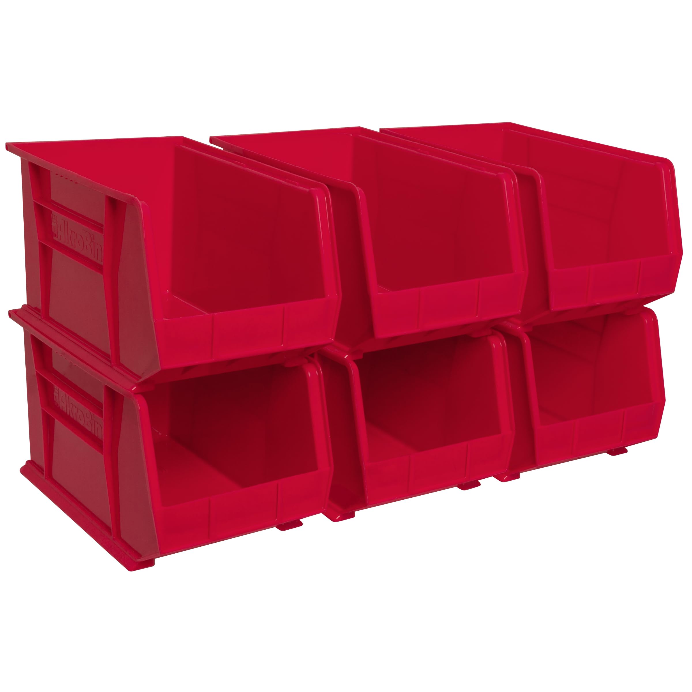 30260 AkroBins Plastic Storage Bins, Space-Saving Stackable Bins for Garage, Pantry, Craft Organization, 18" x 11" x 10", Red, 6-Pack