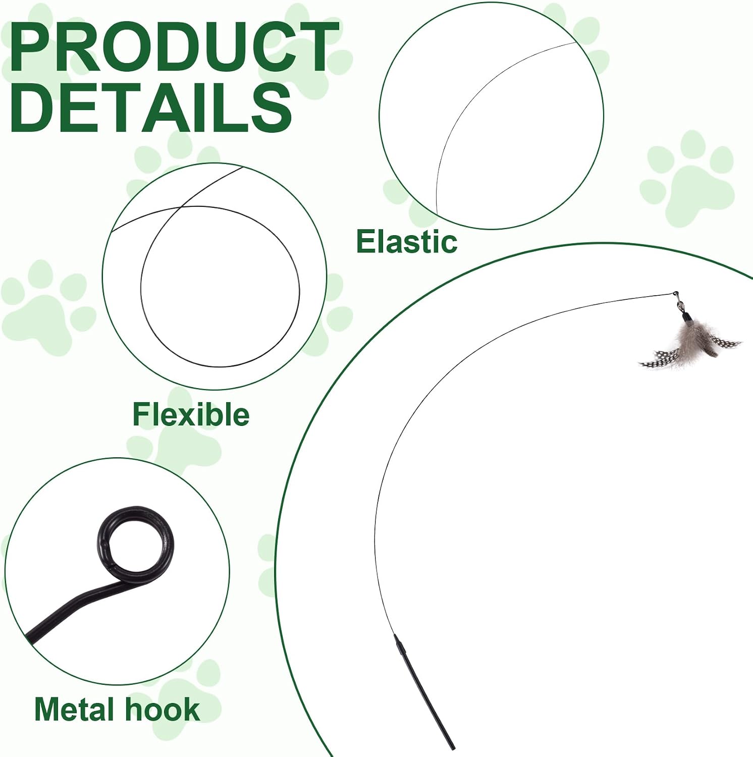 3pcs Cat Wand Toy Replacement Rod, 32'' Flexible Steel Wire Cat Dancer Wire Toy, Cat Worm Toy for Indoor Attachment Replacement - Black image 3