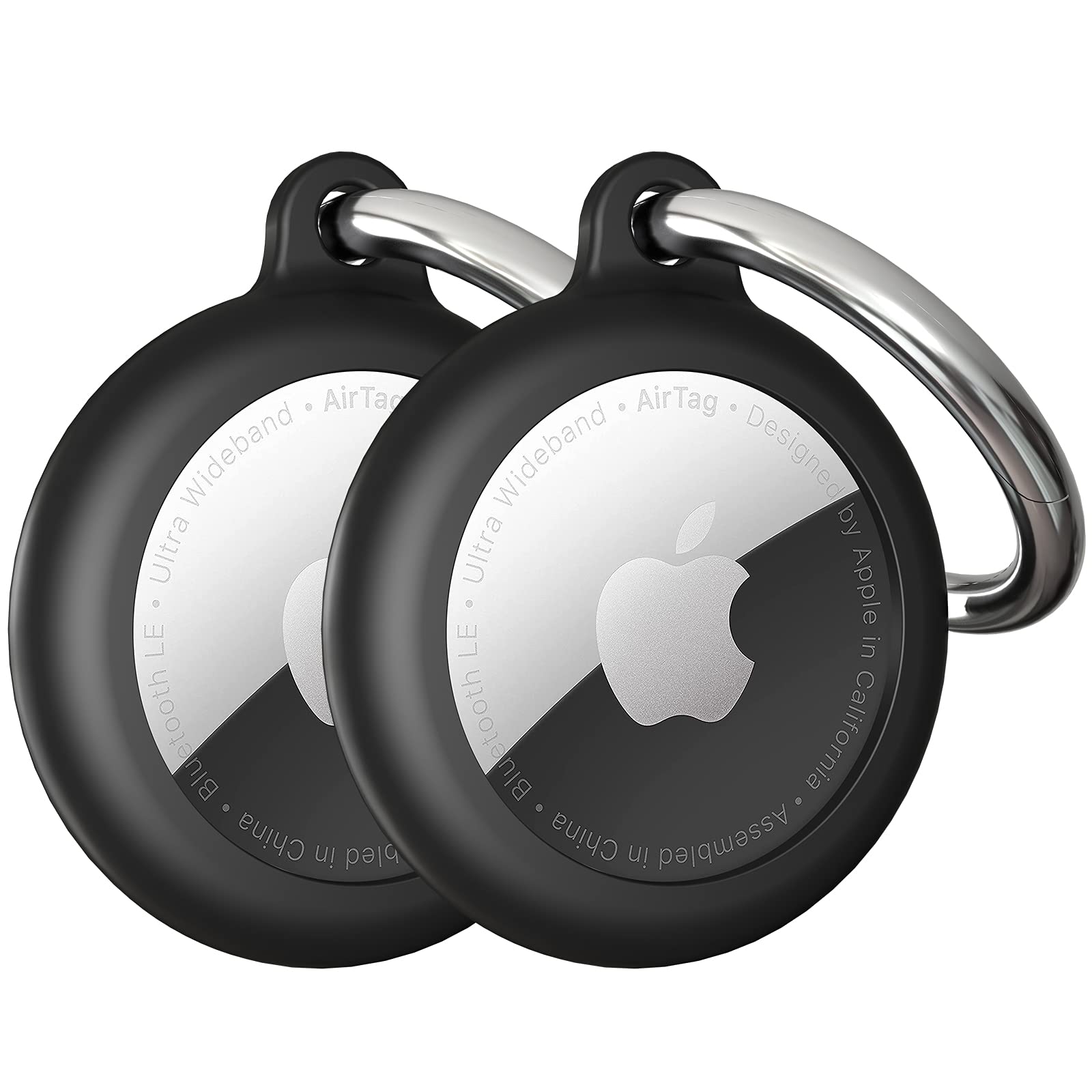 MIUOLV 2 Pack Protective Case for AirTag, Soft Silicone AirTag Key Finder Phone Finder Case Cover Anti-Scratch Tracker Holder with Keychain Compatible with AirTag (2021) (Black)