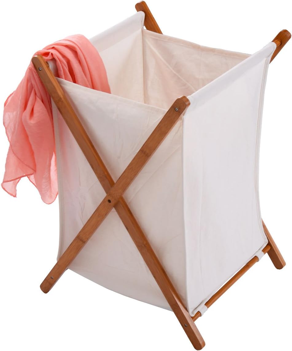 Allblessings Folding Bamboo XFrame Laundry Hamper Clothes Storage Basket Bin Home