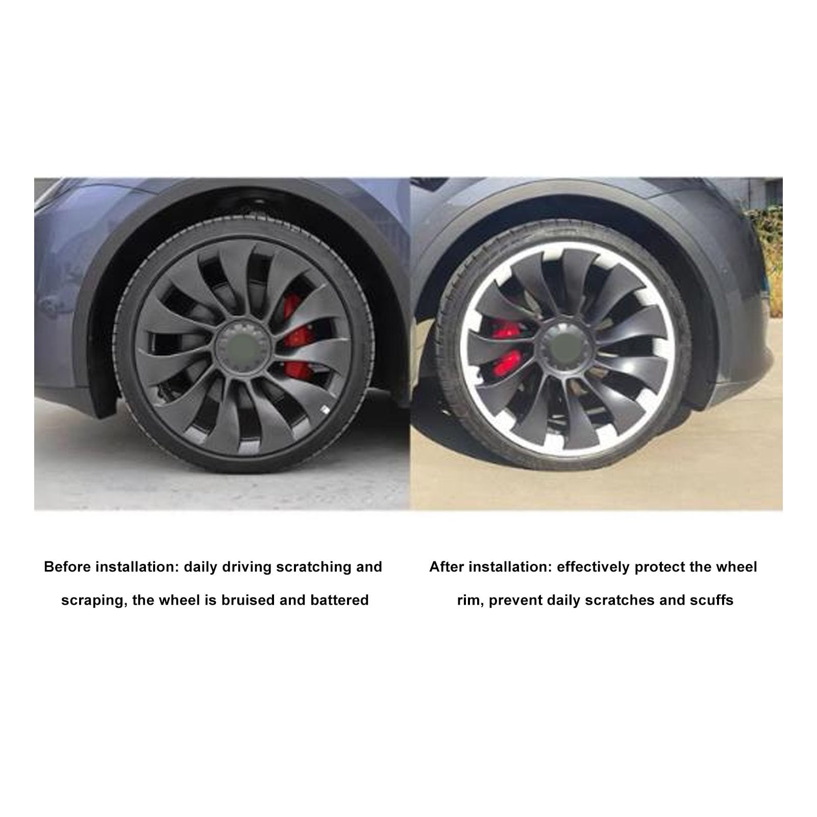 voor Model Y 21 Inch Velgbeschermer Velg, ABS Velgwieldoppenafdekking, Velgbeschermer voor Model Y 2021 Tot 2024, Krasbestendig, Naafbescherming, Decoratief (rood