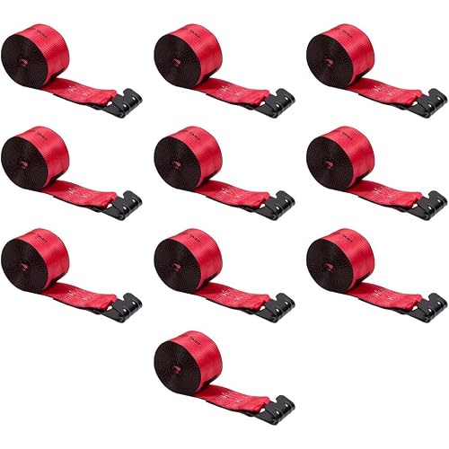 Mytee Products Kinedyne Winch Straps 4" x 30" Red Heavy Duty Tie Down with Flat Hooks WLL# 5400 lbs | 4 Inch Cargo Control for Flatbed Truck Utility Trailer (10 Pack)