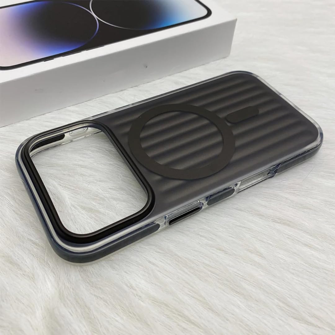 Etui magnetyczne na iPhone'a 15 Pro z matowymi paskami i magnetycznym wykończeniem, z funkcją ładowania bezprzewodowego (do iPhone'a 15 Pro/czarne)