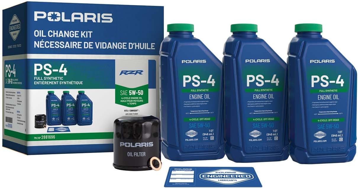 PS4 Oil Change Kit for Specific RZR Turbo and Pro XP & XP 4 Models With 4 Stroke Engine, Includes 3 Quarts of PS-4 5W-50 Full Synthetic Oil, 1 Oil Filter, 1 Washer, Genuine OEM - Part 2881696