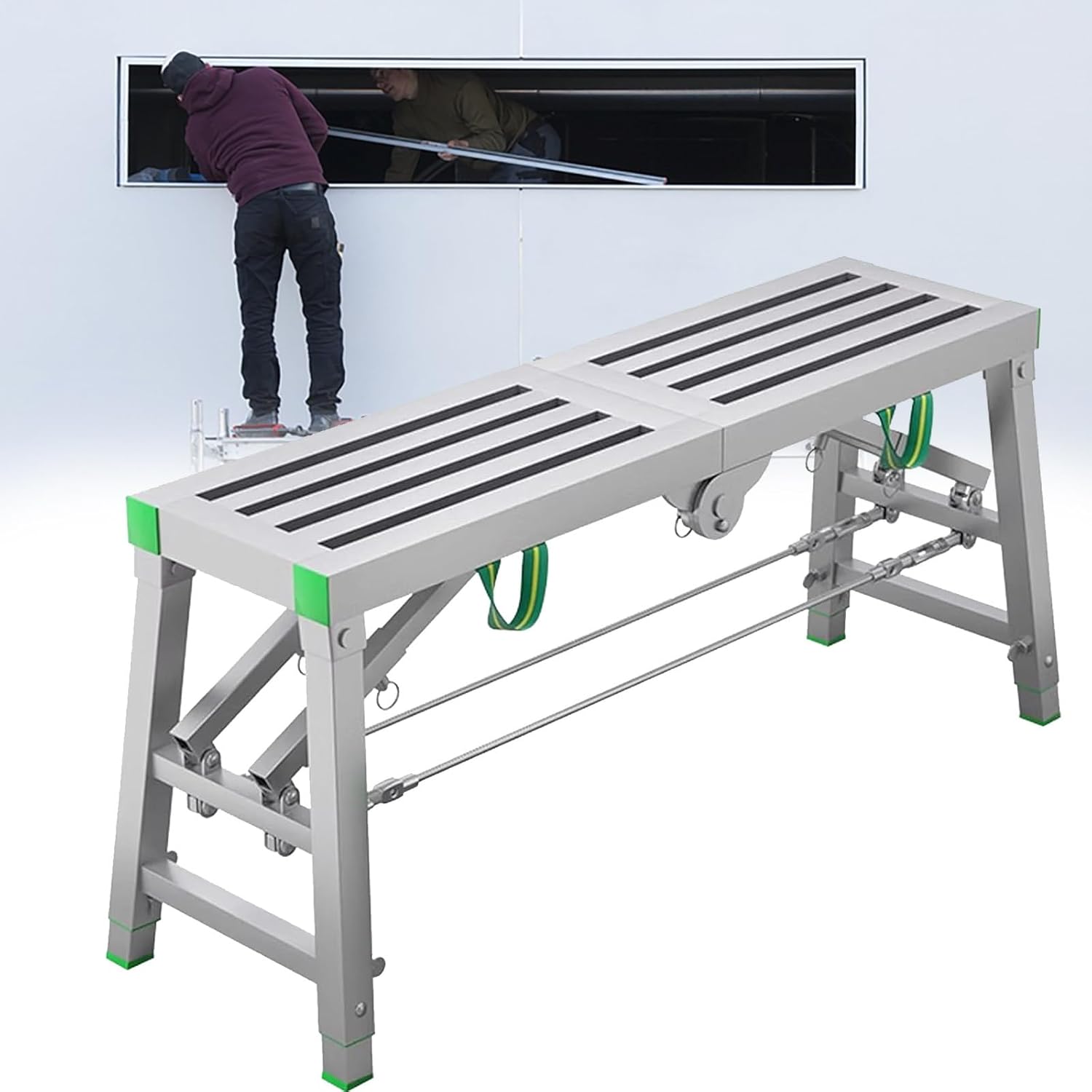 Portable Folding Scaffolding Platform Steel Step Ladder Scaffold Work Ben Equipment with Adjustable Height and 1100 lbs Max Load,Work Platform Scaffold Stool,47in(120cm)