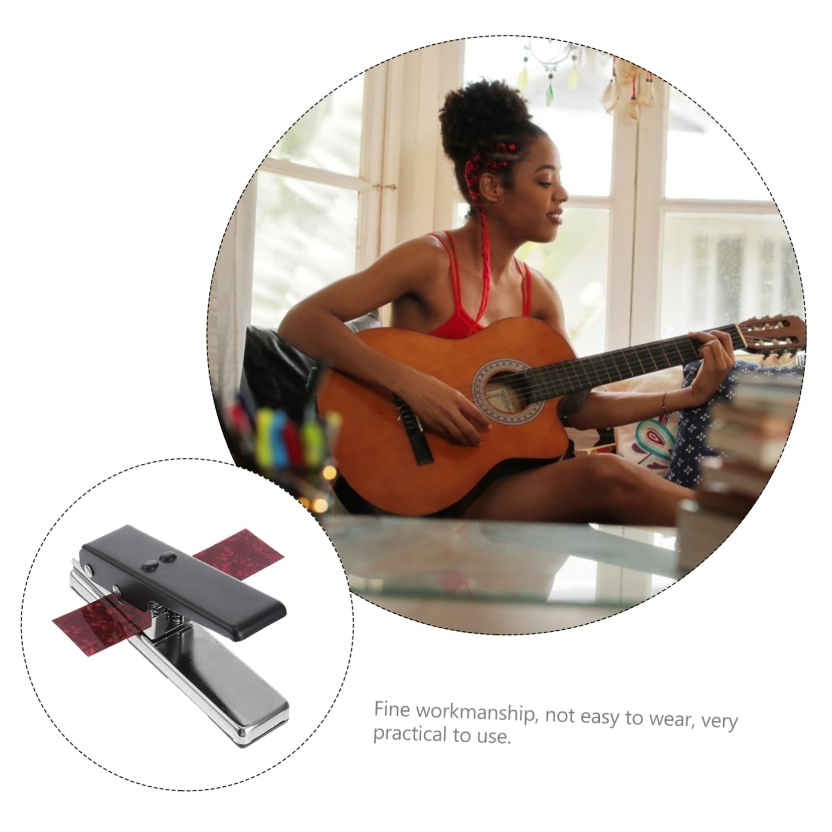 Kit Troquelador de Púas de Guitarra para Bricolaje, Juego B, 29 Piezas | Incluye Troqueladora, Clip, 2 Tiras y 25 Celuloide Lisa, sin Rebabas, Compacta, Resistente al Óxido