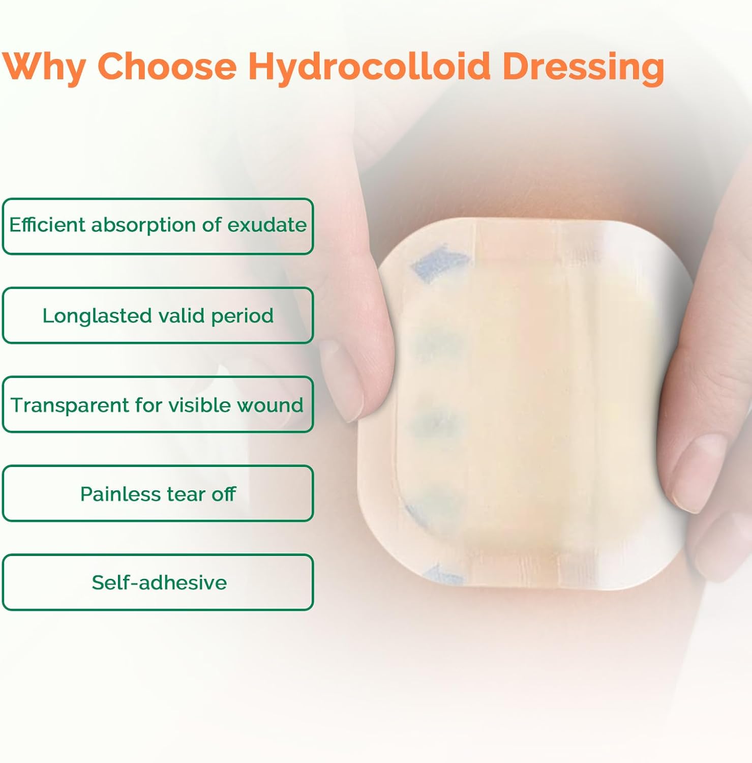 Hydrocolloid Bandages 4" x 4" with Thin Border Large Hydrocolloid Dressing, Self Adhesive Big Waterproof Highly Absorbent Hydrocolloid Patch for Burn Bedsore, Bliste, Acne Care(10 Pack)