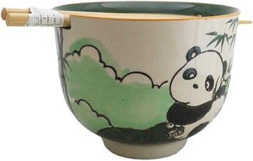 Ebros Gift Artistic Donburi Ramen Udon Noodles Soup Salad 5 D 18Oz Bowl With Bamboo Chopsticks And Built In Rest Set Asian Dining Kitchen Accent (Bamboo Green Panda Bear)