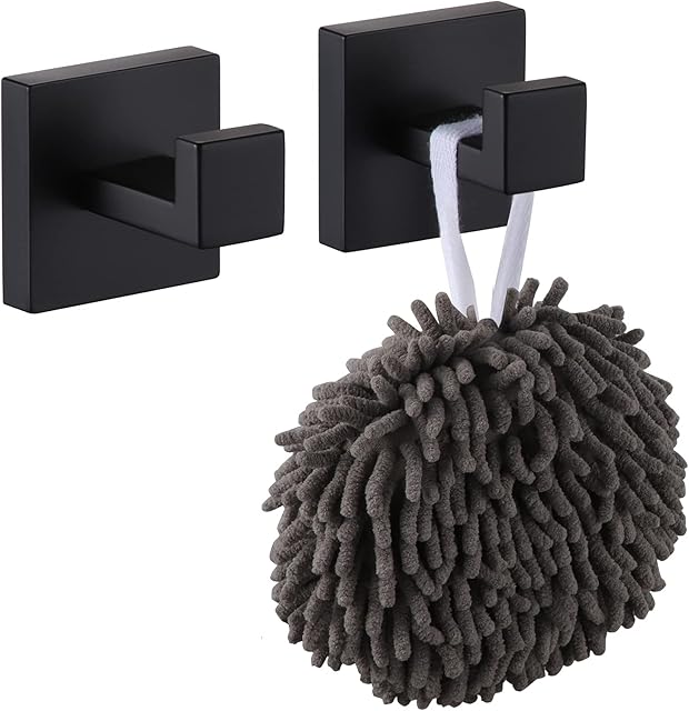 KOKOSIRI Coat Hooks for Wall Bathroom Towel Hook Black Coat Hook Robe Hook Garage Heavy Duty Wall Mounted, Stainless Steel, B1010BK-P2