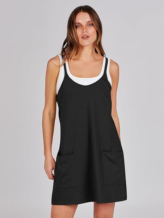 ANRABESS Women Athletic Dress Summer Tennis Workout Active Sports Mini Romper Dress Built in Shorts Travel Vacation Clothes Black Small thumbnail 3