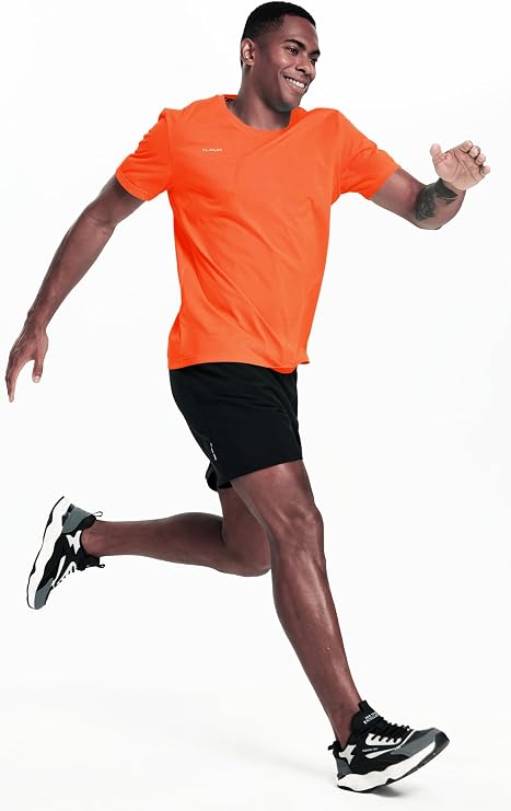 TLRUN Men's Running Shirt and Shorts Ultra Lightweight Marathon Sets Quick Dry Workout Gym Suit(Orange Medium)