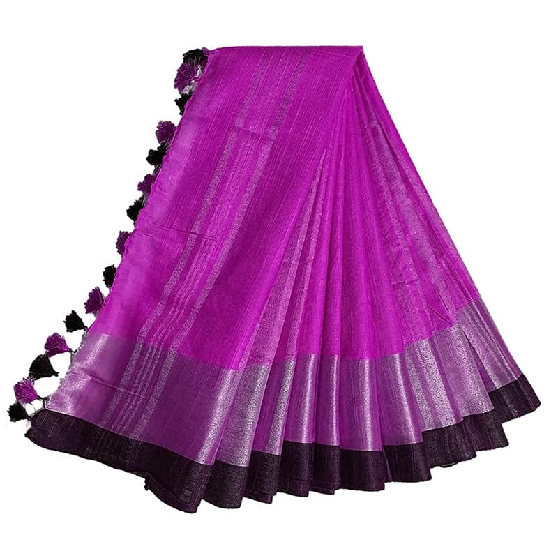 OmenSilks Bhagalpuri Handloom Women's Linen Slub Blend Saree with Blouse Piece