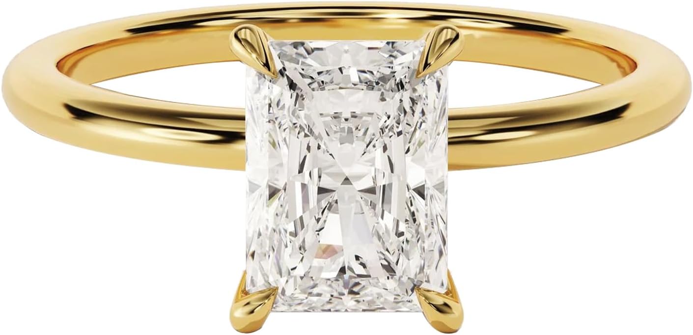 10k 14k 18k Solid Gold Moissanite Radiant Cut Engagement Rings for Women Solitaire Promise Rings 1-5 Carats D Color VVS1 Clarity Lab Grown Diamond Wedding Anniversary Rings for Her