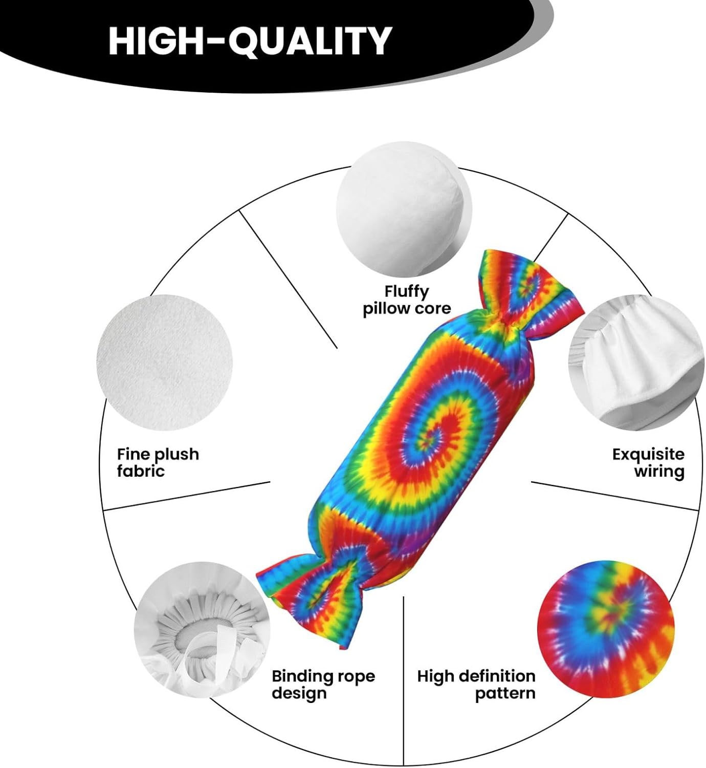 Dye Hippies Print Candy Cylindrical Pillow Round Bolster Pillows Versatile Use Decor Bedroom Travel