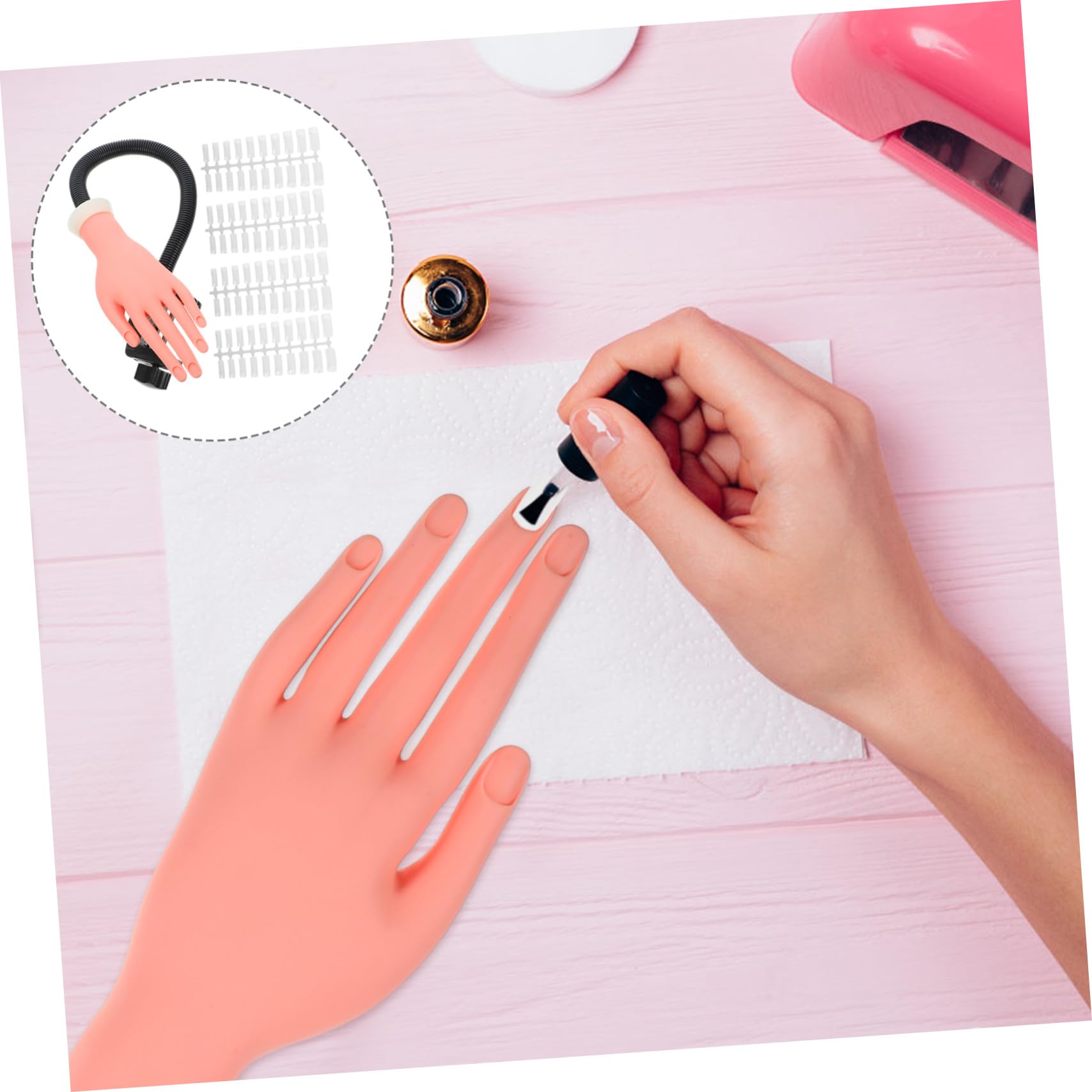 Homoyoyo Mano Flessibile in Plastico per Manicure con 100 Pezzi Tips Unghie Finte, Pratica e Comoda per Artisti e Principianti Nail Art