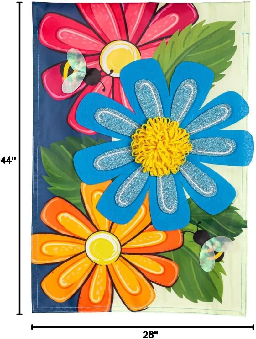 Evergreen Flag,Spring Floral Applique House Flag,28X0.25X44 Inches