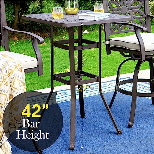 PHI VILLA Cast Aluminum Outdoor Patio Bar Tables, Outdoor Frosted Surface Square Bar Height Bistro Table - 42" Pub Height