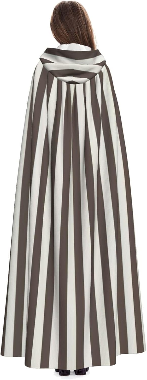 SSIMOO Brown Stripe Enchanting Adult Hooded Cape for Halloween and Party Costumes-Fashionable Women's Robes,Capes